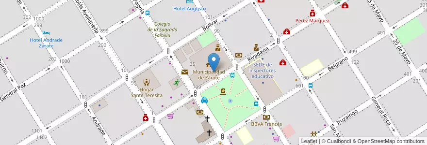 Mapa de ubicacion de plaza municipalidad en 아르헨티나, 부에노스아이레스주, Partido De Zárate.