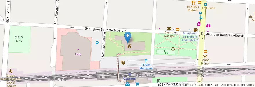 Mapa de ubicacion de Plaza Munipal de Caseros en アルゼンチン, ブエノスアイレス州, Partido De Tres De Febrero, Caseros.