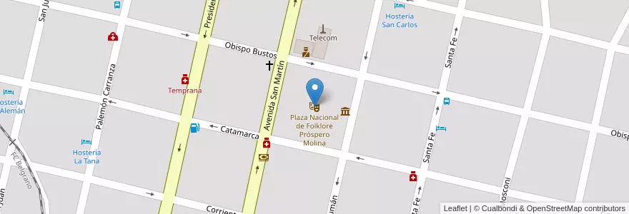 Mapa de ubicacion de Plaza Nacional de Folklore Próspero Molina en Arjantin, Córdoba, Departamento Punilla, Pedanía Rosario, Municipio De Cosquín, Cosquín.