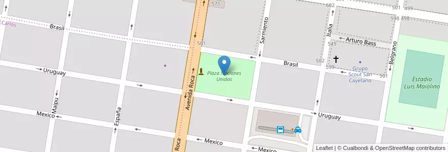 Mapa de ubicacion de Plaza Naciones Unidas en Arjantin, Río Negro, General Roca, Departamento General Roca, General Roca.