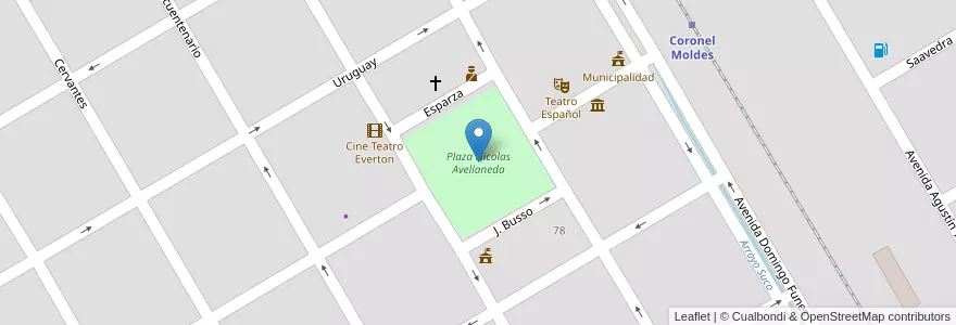 Mapa de ubicacion de Plaza Nicolas Avellaneda en アルゼンチン, コルドバ州, Departamento Río Cuarto, Pedanía Tres De Febrero, Municipio De Coronel Moldes, Coronel Moldes.