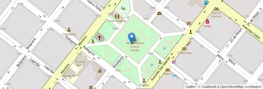 Mapa de ubicacion de Plaza Nicolás Levalle en 아르헨티나, 부에노스아이레스주, Partido De Adolfo Alsina, Carhué.