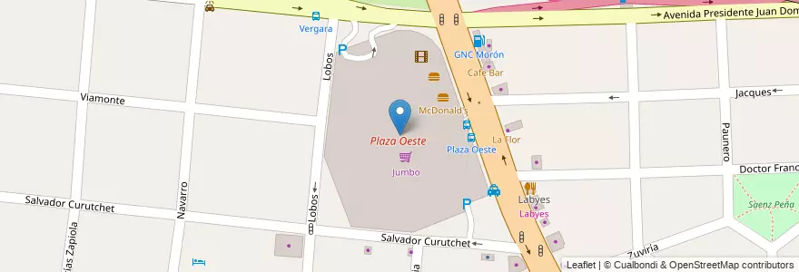 Mapa de ubicacion de Plaza Oeste en Argentina, Buenos Aires, Partido De Morón, Castelar.