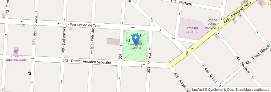 Mapa de ubicacion de Plaza Pablo Giorello en Arjantin, Buenos Aires, Partido De Tres De Febrero, Santos Lugares.