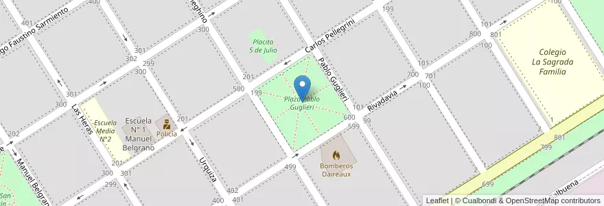 Mapa de ubicacion de Plaza Pablo Guglieri en Arjantin, Buenos Aires, Partido De Daireaux, Daireaux.