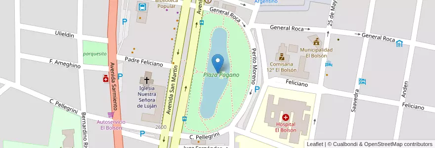 Mapa de ubicacion de Plaza Pagano en アルゼンチン, チリ, リオネグロ州, Departamento Bariloche, El Bolsón.