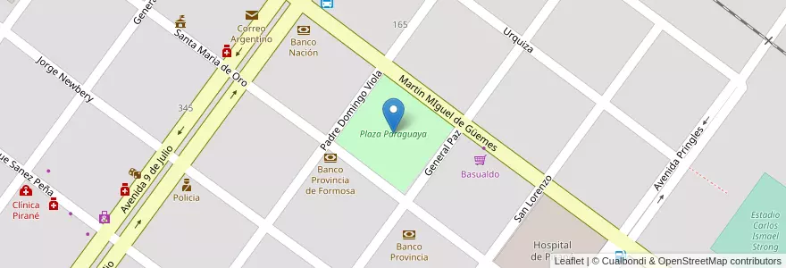 Mapa de ubicacion de Plaza Paraguaya en 아르헨티나, Formosa, Departamento Pirané, Municipio De Pirané, Pirané.