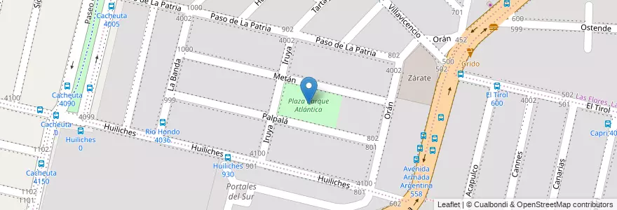 Mapa de ubicacion de Plaza Parque Atlántica en アルゼンチン, コルドバ州, Departamento Capital, Pedanía Capital, Córdoba, Municipio De Córdoba.