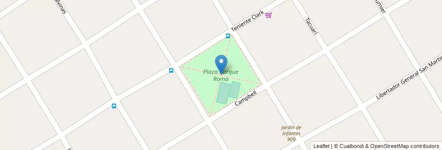 Mapa de ubicacion de Plaza Parque Roma en 아르헨티나, 부에노스아이레스주, Partido De Almirante Brown, Glew.