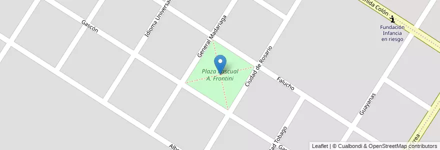 Mapa de ubicacion de Plaza Pascual A. Frontini en Argentinië, Buenos Aires, Partido De General Pueyrredón, Mar Del Plata.
