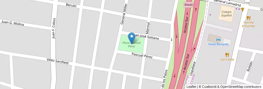 Mapa de ubicacion de Plaza Pascual Pérez en Arjantin, Şili, Mendoza, Departamento Guaymallén, Distrito Dorrego.