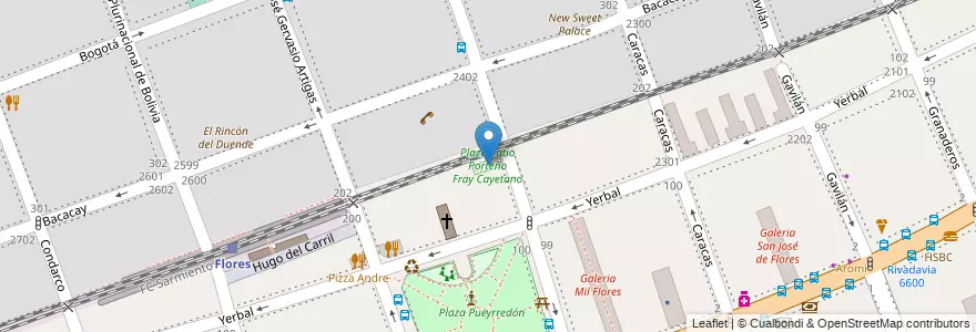 Mapa de ubicacion de Plaza Patio Porteño Fray Cayetano, Flores en 阿根廷, Ciudad Autónoma De Buenos Aires, Comuna 7, 布宜诺斯艾利斯.