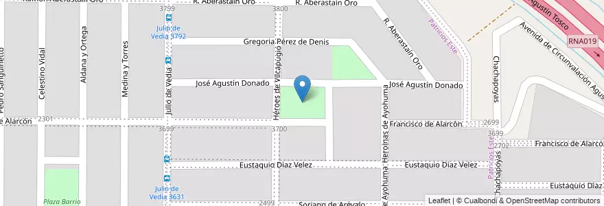 Mapa de ubicacion de Plaza Patricios Este en الأرجنتين, Córdoba, Departamento Capital, Pedanía Capital, Córdoba, Municipio De Córdoba.