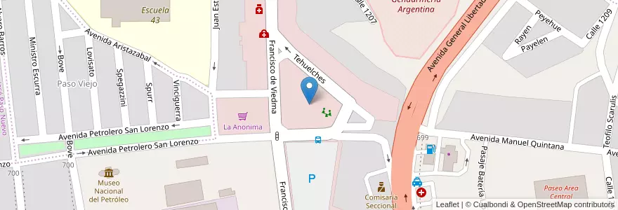 Mapa de ubicacion de Plaza Pedro Barros Seeber en 阿根廷, Chubut, Departamento Escalante, Comodoro Rivadavia.