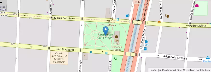 Mapa de ubicacion de Plaza Pedro del Castillo en 阿根廷, 智利, Mendoza, Departamento Capital, Ciudad De Mendoza, Sección 3ª Parque O'Higgins.