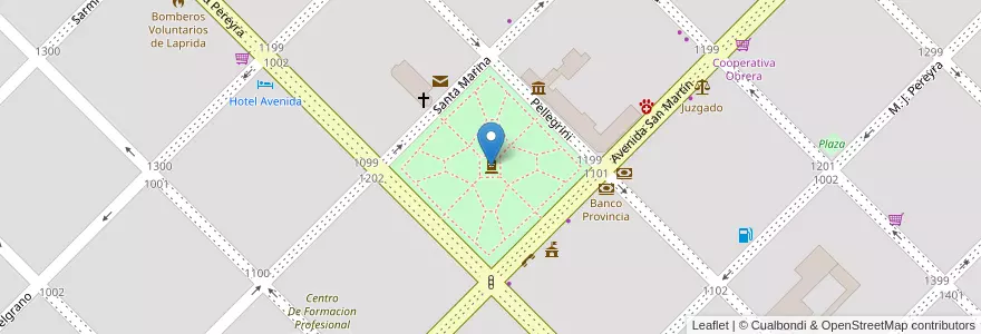 Mapa de ubicacion de Plaza Pedro Pereyra en アルゼンチン, ブエノスアイレス州, Partido De Laprida, Laprida.