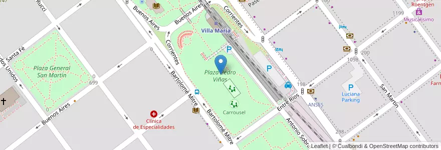 Mapa de ubicacion de Plaza Pedro Viñas en 아르헨티나, Córdoba, Departamento General San Martín, Pedanía Villa María, Municipio De Villa María, Villa María.
