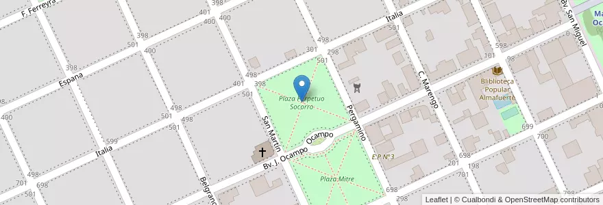 Mapa de ubicacion de Plaza Perpetuo Socorro en アルゼンチン, ブエノスアイレス州, Partido De Pergamino, Manuel Ocampo.