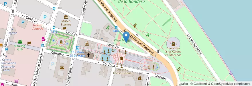 Mapa de ubicacion de Plaza Perú en アルゼンチン, サンタフェ州, Departamento Rosario, Municipio De Rosario, ロサリオ.
