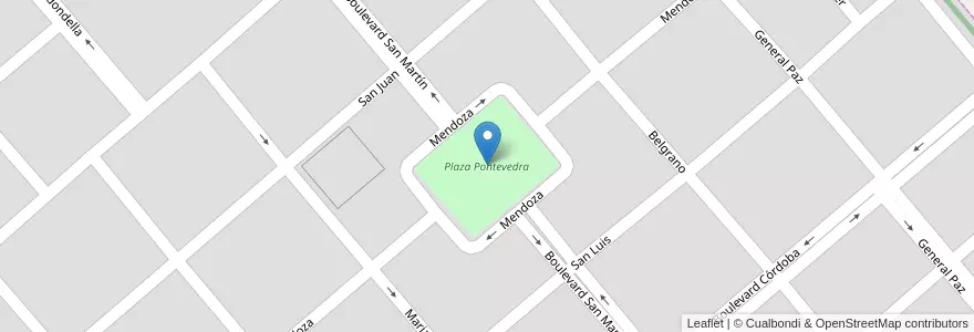 Mapa de ubicacion de Plaza Pontevedra en アルゼンチン, コルドバ州, Departamento General San Martín, Pedanía Algodón, Municipio De La Playosa, La Playosa.