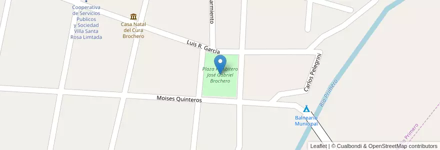 Mapa de ubicacion de Plaza Presbítero José Gabriel Brochero en Argentina, Córdoba, Departamento Río Primero, Pedanía Santa Rosa, Municipio De Santa Rosa De Río Primero.