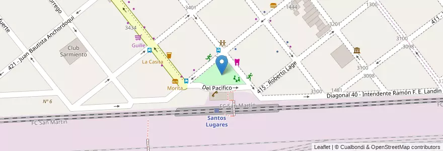 Mapa de ubicacion de Plaza Presidente Arturo Illia en Arjantin, Buenos Aires, Partido De Tres De Febrero, Santos Lugares.