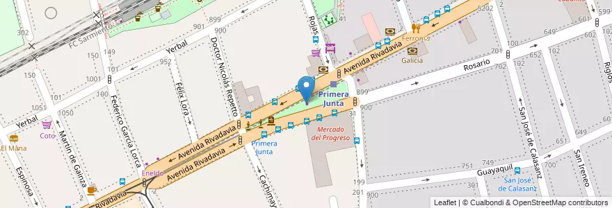 Mapa de ubicacion de Plaza Primera Junta, Caballito en Arjantin, Ciudad Autónoma De Buenos Aires, Buenos Aires, Comuna 6.
