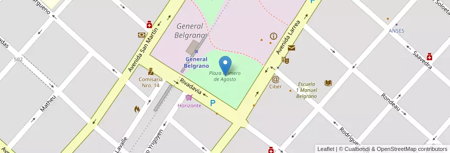 Mapa de ubicacion de Plaza Primero de Agosto en Argentinië, Buenos Aires, Partido De General Belgrano, General Belgrano.