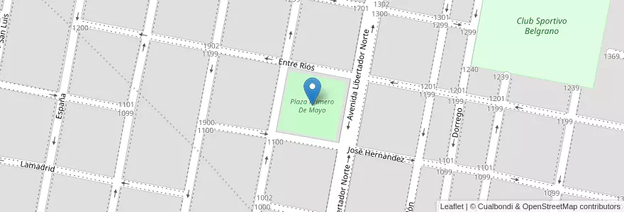 Mapa de ubicacion de Plaza Primero De Mayo en Аргентина, Кордова, Departamento San Justo, Pedanía Juárez Celman, Municipio De San Francisco, San Francisco.