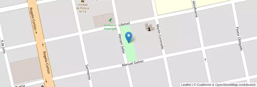 Mapa de ubicacion de Plaza Primeros Pobladores en アルゼンチン, チリ, リオネグロ州, Departamento Veinticinco De Mayo, Ingeniero Jacobacci.