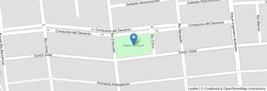 Mapa de ubicacion de Plaza Principal en アルゼンチン, チリ, リオネグロ州, Municipio De Contralmirante Cordero - Barda Del Medio, Departamento General Roca.