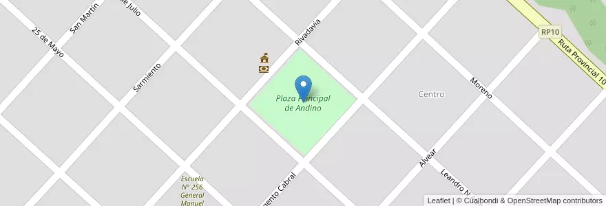 Mapa de ubicacion de Plaza Principal de Andino en Argentinië, Santa Fe, Departamento Iriondo, Municipio De Pueblo Andino, Pueblo Andino.