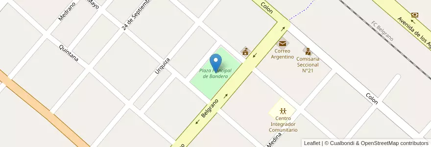 Mapa de ubicacion de Plaza Principal de Bandera en アルゼンチン, サンティアゴ・デル・エステロ州, Departamento Belgrano.