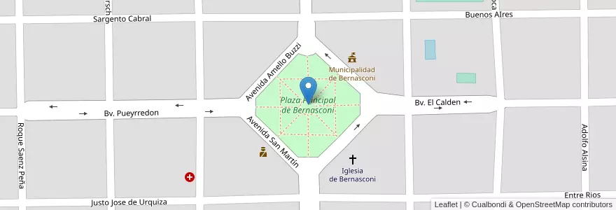 Mapa de ubicacion de Plaza Principal de Bernasconi en آرژانتین, La Pampa, Municipio De Bernasconi, Departamento Hucal, Bernasconi.