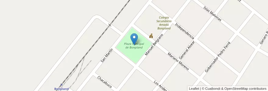Mapa de ubicacion de Plaza Principal de Bonpland en アルゼンチン, コリエンテス州, Departamento Paso De Los Libres, Municipio De Bonpland.