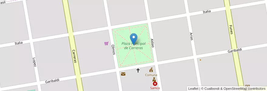 Mapa de ubicacion de Plaza Principal de Carreras en Arjantin, Santa Fe, Departamento General López, Municipio De Carreras.