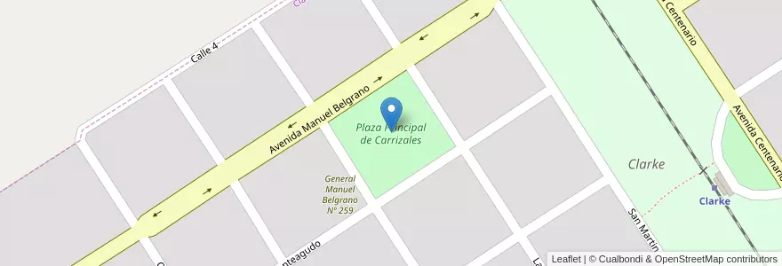 Mapa de ubicacion de Plaza Principal de Carrizales en 아르헨티나, Santa Fe, Departamento Iriondo, Municipio De Clarke, Clarke.
