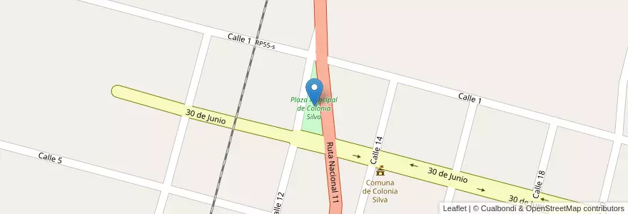 Mapa de ubicacion de Plaza Principal de Colonia Silva en Arjantin, Santa Fe, Departamento San Justo, Municipio De Silva.