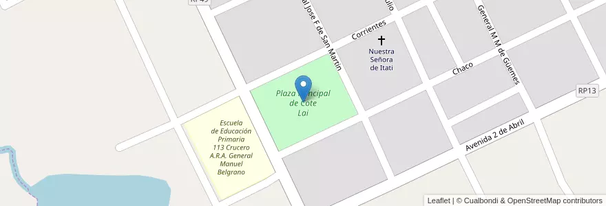 Mapa de ubicacion de Plaza Principal de Cote Lai en アルゼンチン, チャコ州, Departamento Tapenagá, Municipio De Cote Lai, Cote Lai.