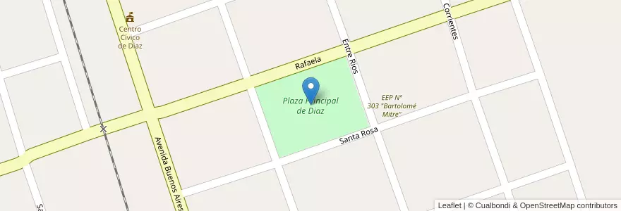 Mapa de ubicacion de Plaza Principal de Diaz en الأرجنتين, سانتا في, Departamento San Jerónimo, Municipio De Díaz.