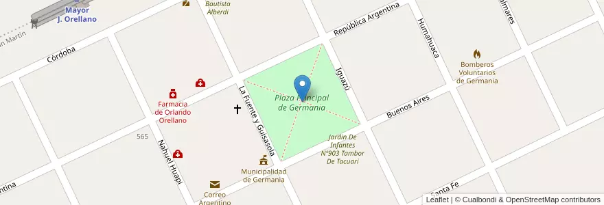 Mapa de ubicacion de Plaza Principal de Germania en 阿根廷, 布宜诺斯艾利斯省, Partido De General Pinto.