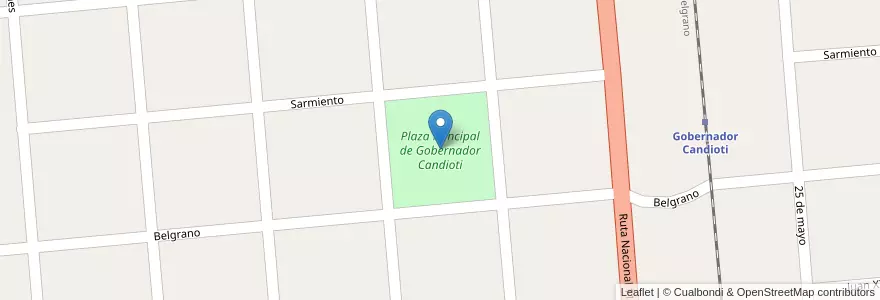 Mapa de ubicacion de Plaza Principal de Gobernador Candioti en 阿根廷, Santa Fe, Departamento La Capital, Municipio De Candioti, Gobernador Candioti.