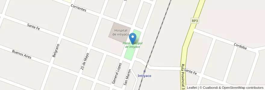 Mapa de ubicacion de Plaza Principal de Intiyaco en Argentinien, Santa Fe, Departamento Vera, Municipio De Intiyaco.