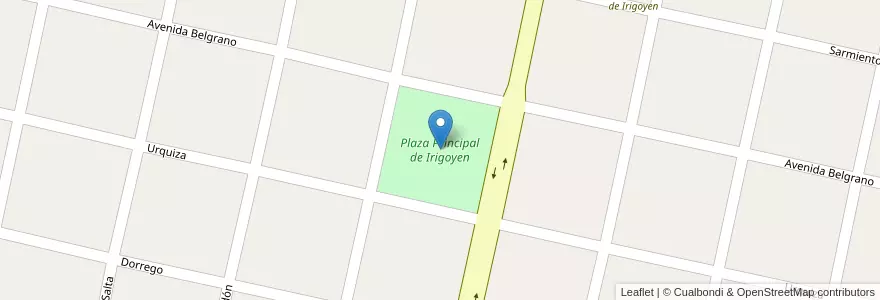 Mapa de ubicacion de Plaza Principal de Irigoyen en Arjantin, Santa Fe, Departamento San Jerónimo, Municipio De Pueblo Irigoyen.