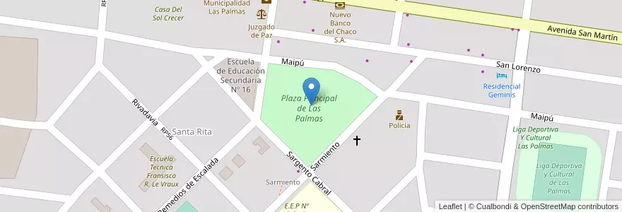 Mapa de ubicacion de Plaza Principal de Las Palmas en アルゼンチン, チャコ州, Departamento Bermejo, La Leonesa - Las Palmas, Municipio De Las Palmas.
