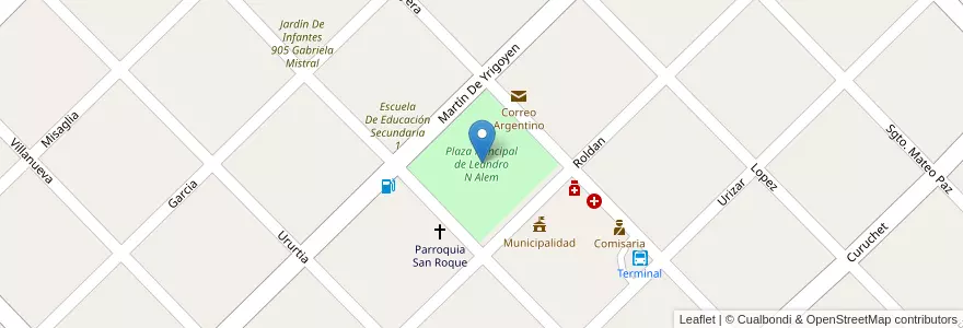 Mapa de ubicacion de Plaza Principal de Leandro N Alem en Argentine, Province De Buenos Aires, Partido De Leandro N. Alem.