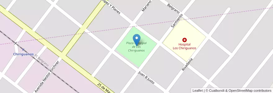 Mapa de ubicacion de Plaza Principal de Los Chiriguanos en アルゼンチン, フォルモサ州, Departamento Bermejo, Municipio De Los Chiriguanos, Los Chiriguanos.