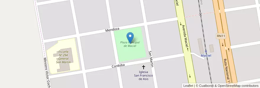 Mapa de ubicacion de Plaza Principal de Maciel en アルゼンチン, サンタフェ州, Departamento San Jerónimo, Municipio De Maciel, Maciel.