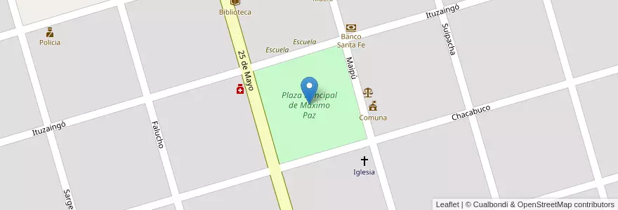 Mapa de ubicacion de Plaza Principal de Máximo Paz en Argentinië, Santa Fe, Departamento Constitución, Municipio De Máximo Paz, Máximo Paz.