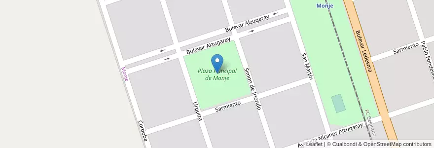 Mapa de ubicacion de Plaza Principal de Monje en Argentinië, Santa Fe, Departamento San Jerónimo, Municipio De Monje, Monje.